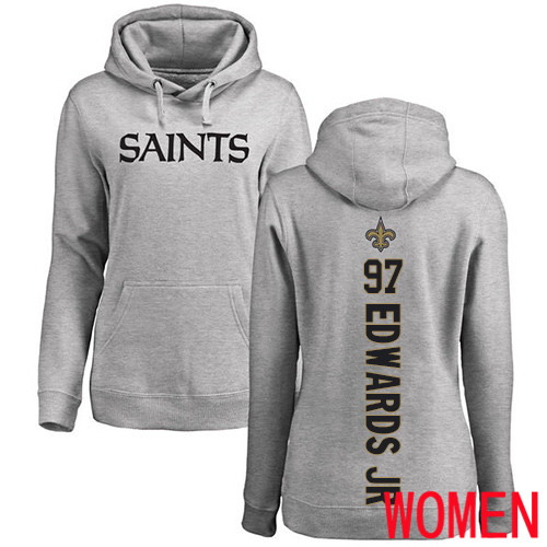 New Orleans Saints Ash Women Mario Edwards Jr Backer NFL Football #97 Pullover Hoodie Sweatshirts